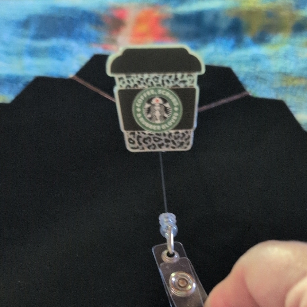 Starbucks Theme Green Leopard Coffee Badge Reel - Picture 4 of 4